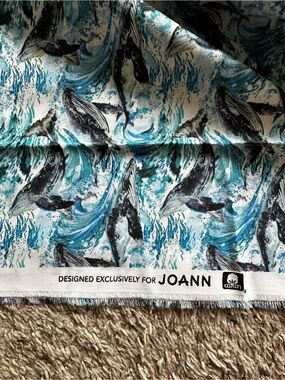 JOANN whale ocean waves cotton fabric 2 cuts 72 x 45 each 4 yards total